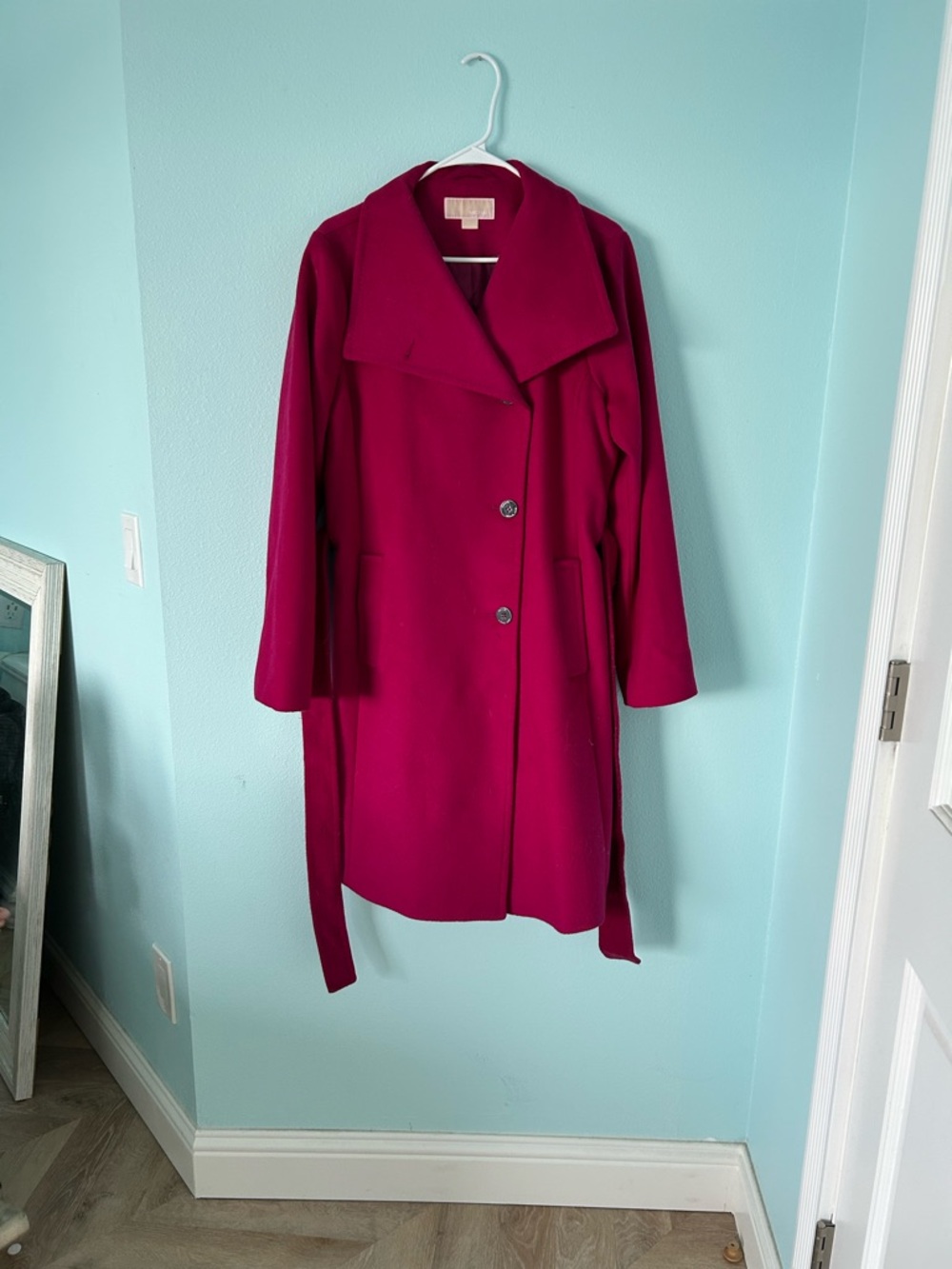 Michael Kors Magenta Long Wool-Blend Coat